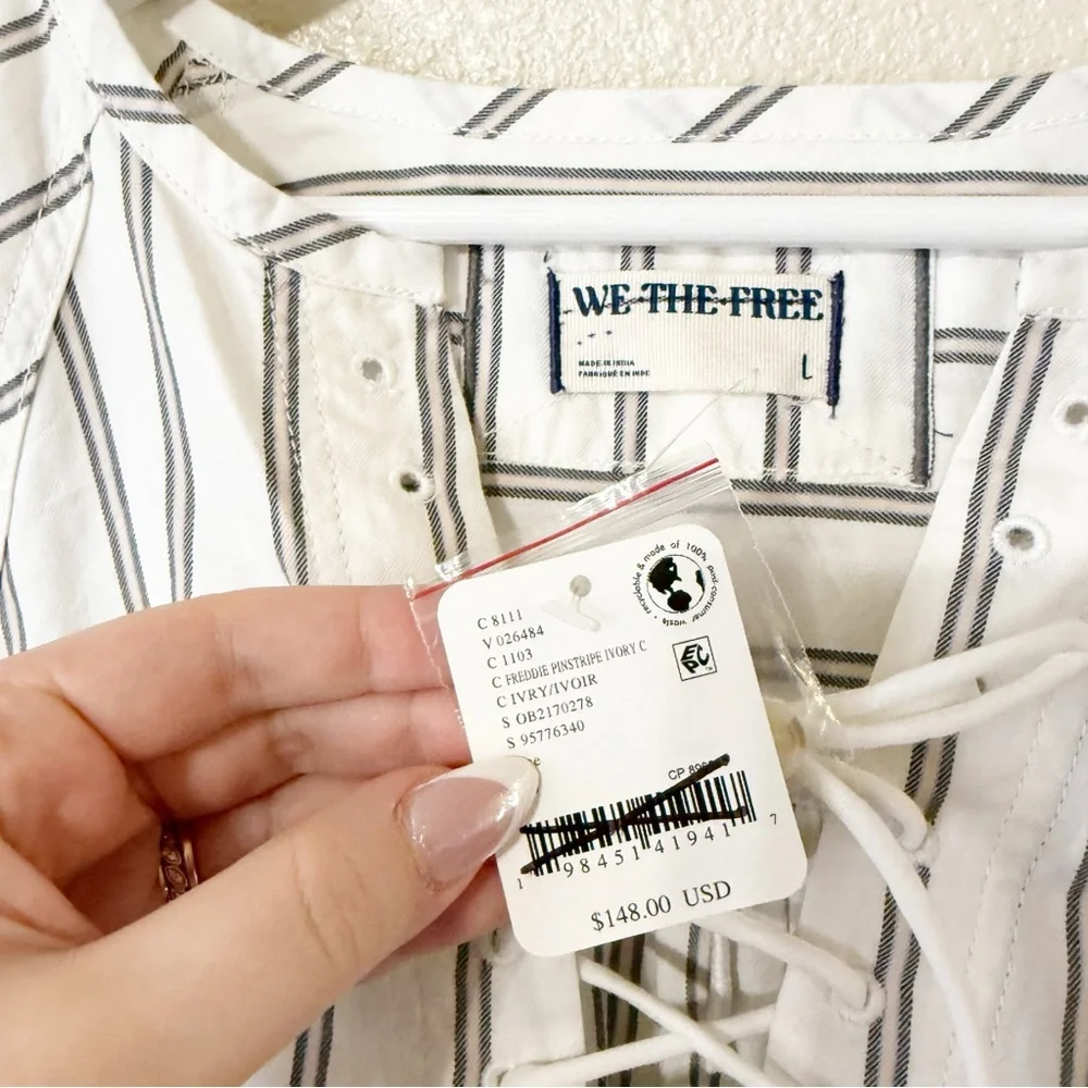 NWT Free People We The Free Lisbon Tunic Ivory Combo Lace Up Size Large